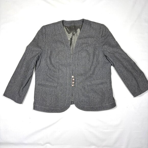 VTG Norgail LTD New York Gray 100% Wool Collarless Blazer Sport Coat Womens L - Picture 1 of 11